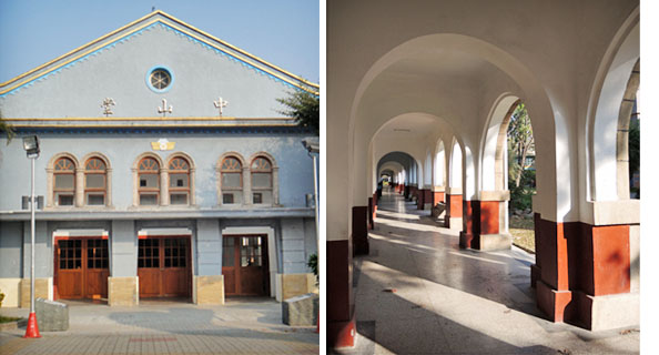 旗山國小的禮堂與拱型迴廊是日治時期的老建築。（圖∕張筧、徐世雄 攝）