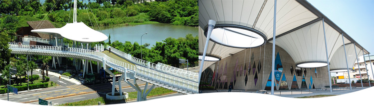 翠華路自行車道專用橋與大東文化藝術中心為高雄營造出美麗的城市風景。（圖∕鮑忠暉 攝‧李士豪 攝）
