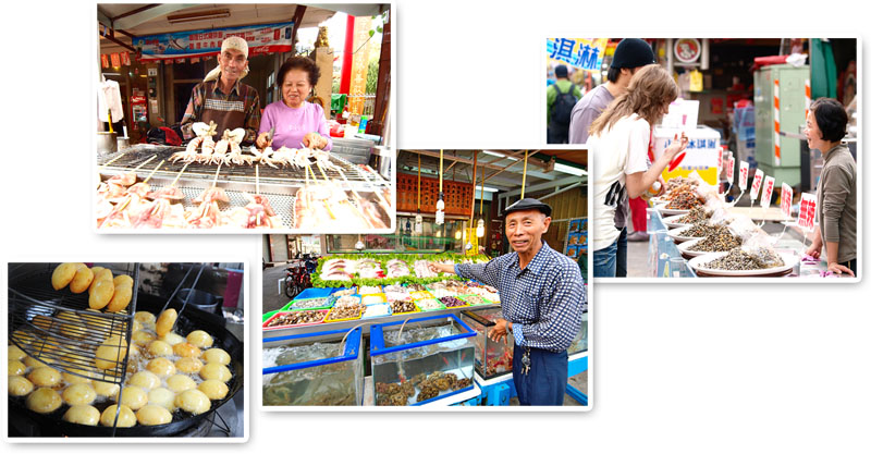 旗津廟前路的海鮮與小吃絕對能滿足遊客的味蕾。（圖∕張簡英豪‧鮑忠暉 攝）