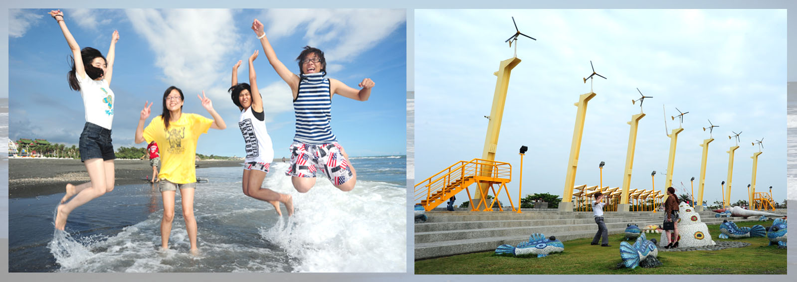 旗津海水浴場沙灘向外延伸平均增加超過20公尺至50公尺，再度成為戲水的好去處；市府也同步展開風車公園等設施整建。（圖∕鮑忠暉 攝）