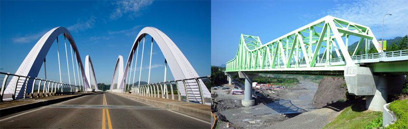 新威大橋與新發大橋都擁有美麗的鋼骨結構造型。（圖∕李士豪 攝‧鮑忠暉攝）