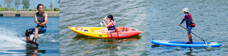 拖艇滑水、獨木舟、SUP立式單槳衝浪板在興達港都可以玩得到。（圖∕南方公園滑水俱樂部 提供‧張簡英豪 攝）