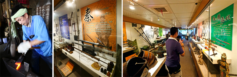 看完文物館的歷代兵器收藏後，也可到刀具店看郭常喜師傅打鐵。（圖∕張簡英豪 攝）