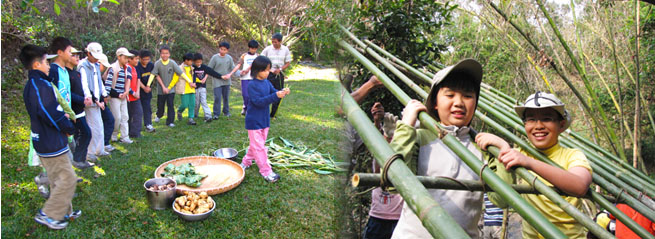 小獵人學校訓練孩子生活煮食、搭建獵寮。(圖/得恩谷生態民宿 提供)