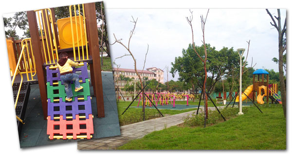 大寮3-2兒童遊戲場與翁園國小相臨，延伸出更多的綠地空間。（圖/馬千惠 攝）