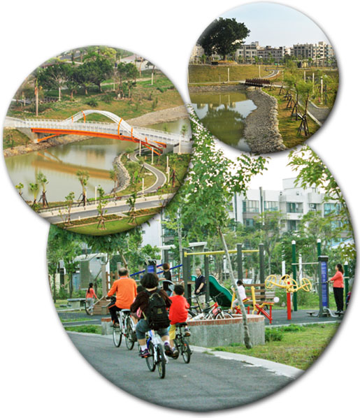 右昌森林公園有飛行橋和生態水池，場域也非常適合騎乘腳踏車。（圖/高雄市政府工務局、馬千惠 提供）