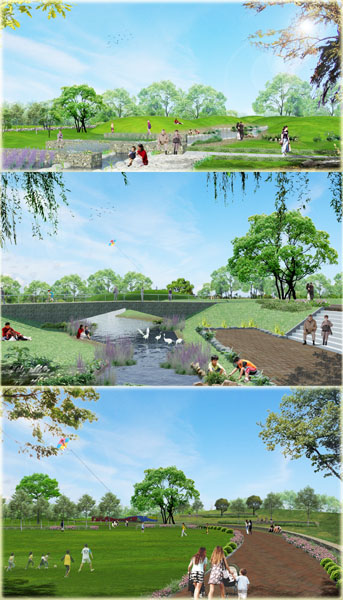 五甲公園規劃有生態滯洪池、兒童遊戲區和大片草坪。（模擬圖/高雄市政府工務局養護工程處 提供）