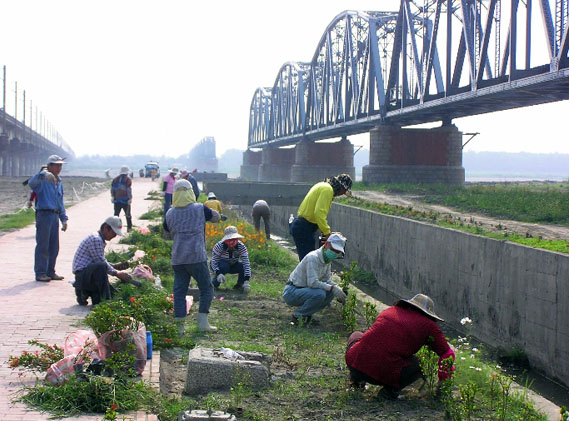 舊鐵橋協會的志工們，親手整理園區草木。(圖/舊鐵橋協會提供)