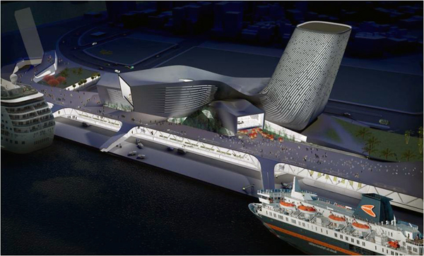 未來港埠旅運中心完工，將提升高雄港觀光實力。(模擬圖/交通部高雄港務局提供)