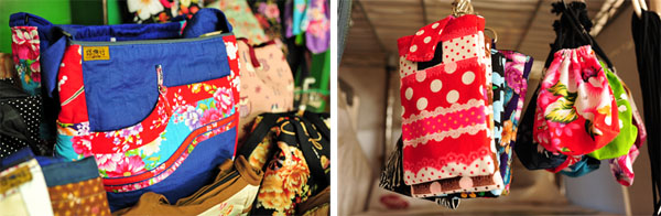 錦興行藍衫店裡有各式由客家花布縫製的日常實用品。（圖∕鮑忠暉 攝）