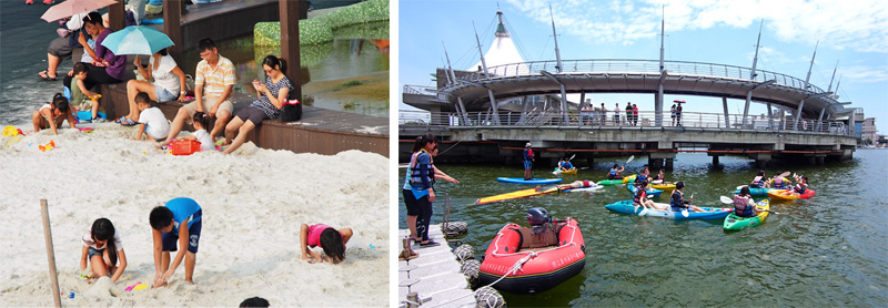 興達港情人碼頭的兒童戲沙區與水上活動吸引眾多遊客。（圖∕張筧 攝‧張簡英豪 攝）