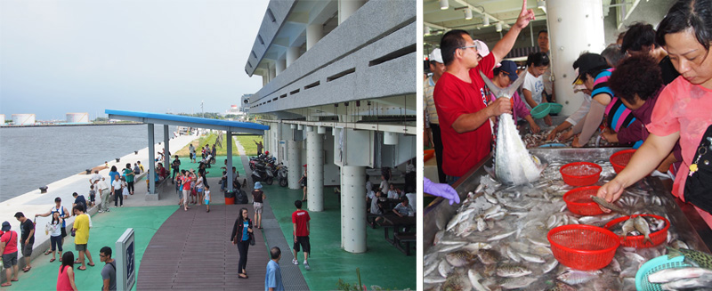 新開幕的興達港漁夫市集可購買現撈海鮮，還提供代客烹煮服務。（圖∕張筧 攝）