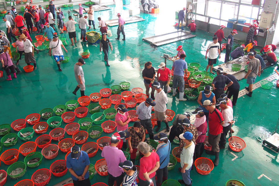 在嶄新的梓官魚市場大樓可參觀有趣的魚貨拍賣過程。（圖∕張筧 攝）