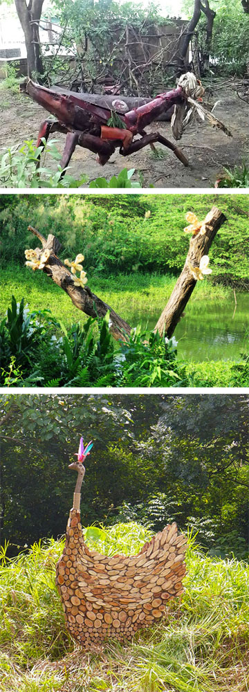 鳥松濕地有多件以自然媒材創作的藝術作品。（圖/高雄市野鳥學會 提供）