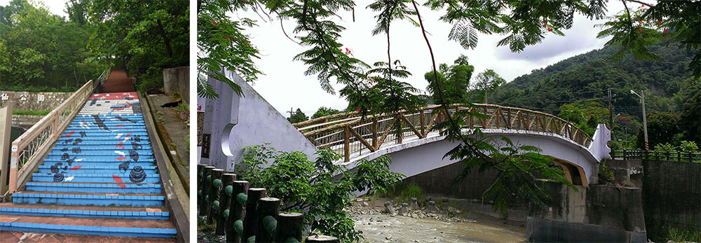 左圖：甲仙公園。（藍秋惠·攝影）右圖：甲仙明心橋。（藍秋惠·攝影）