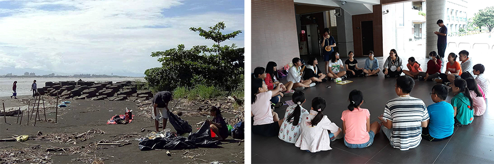 (左)林園夢工廠定期舉辦海廢淨灘活動。(右)透過營隊讓孩子們更認識自己的家鄉。(照片提供/林園夢工廠)