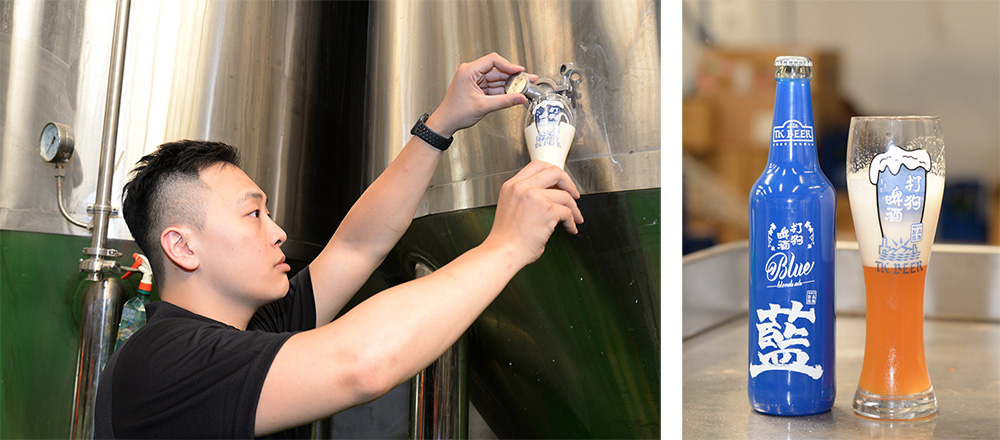 （左）呂孟寰希望能透過打狗啤酒，讓國人對生啤酒有更進一步接觸。（右）呂孟寰推薦大家，吃炸物時適合搭藍瓶。（攝影／陳竣庭）
