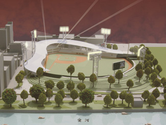 完工後的立德棒球場，可以將愛河美景盡收眼底。（模擬圖/高雄市政府工務局新工處提供）