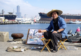 高雄港口景緻是陳文龍最愛的繪畫題材，畫筆記錄下高雄的蛻變。(圖/陳文龍提供)