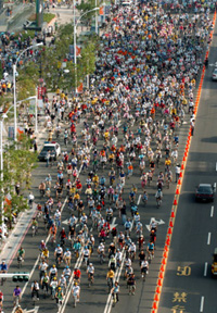 「2008高雄國際無車日」萬人開騎活動場面空前盛大。（圖/張忠義攝）